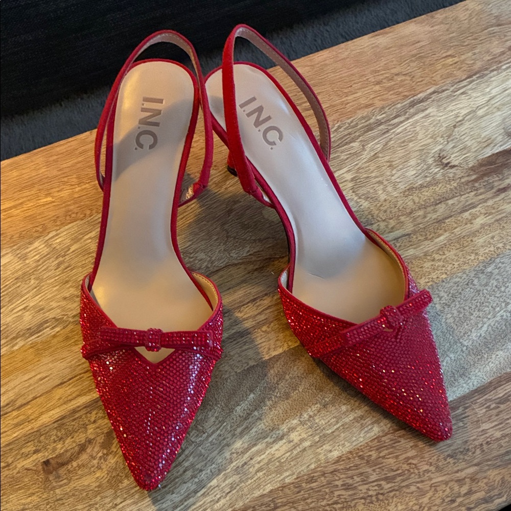 INC International Concepts Red Sparkling Slingback Heels